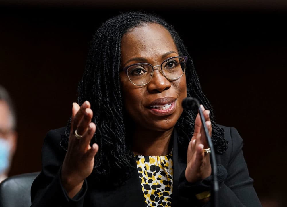 WASHINGTON, DC - APRIL 28: Ketanji Brown Jackson, nominated to be a U.S. Circuit Judge for the District of Columbia Circuit, testifies before a Senate Judiciary Committee hearing on pending judicial nominations on Capitol Hill, April 28, 2021 in Washington, DC. The committee is holding the hearing on pending judicial nominations. (Photo by Kevin Lamarque-Pool/Getty Images)