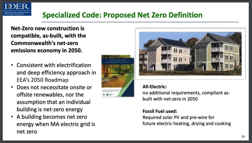 The Department of Energy Resources' slide about a net zero definition. (Courtesy DOER)