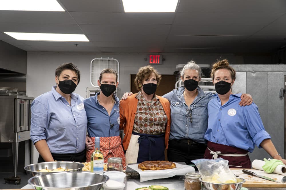 Sophia Aiello, Rachel Michael, Sarah Lancashire, Christine Tobin and Carolyn White on the set of 