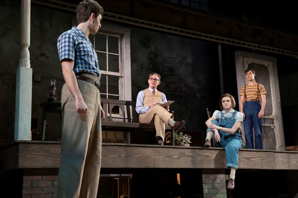 Left to right: Justin Mark as Jem Finch, Richard Thomas as Atticus Finch, Melanie Moore as Scout Finch and Steven Lee Johnson as Dill Harris in 
