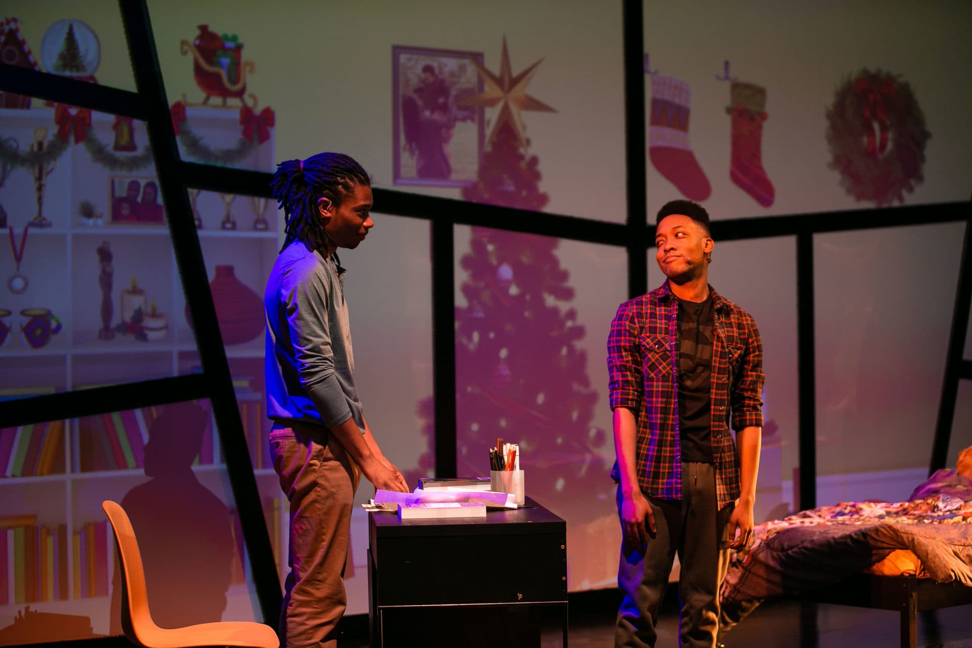 Joshua Robinson and Anderson Stinson III in "Black Super Hero Magic Mama," co-produced by Company One Theatre. (Courtesy Lauren Miller)