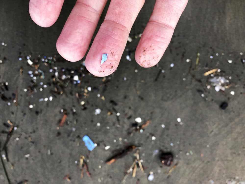 This Jan. 19, 2020 photo shows microplastic debris that has washed up at Depoe Bay, Ore. Dozens of scientists from around the U.S. West will attend a gathering this week in Bremerton, Wash., to better focus the research on the environmental threat. (AP Photo/Andrew Selsky)