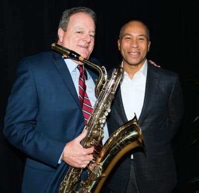 Musician Danny Harrington and former Massachusetts Gov. Deval Patrick. (Courtesy Danny Harrington)