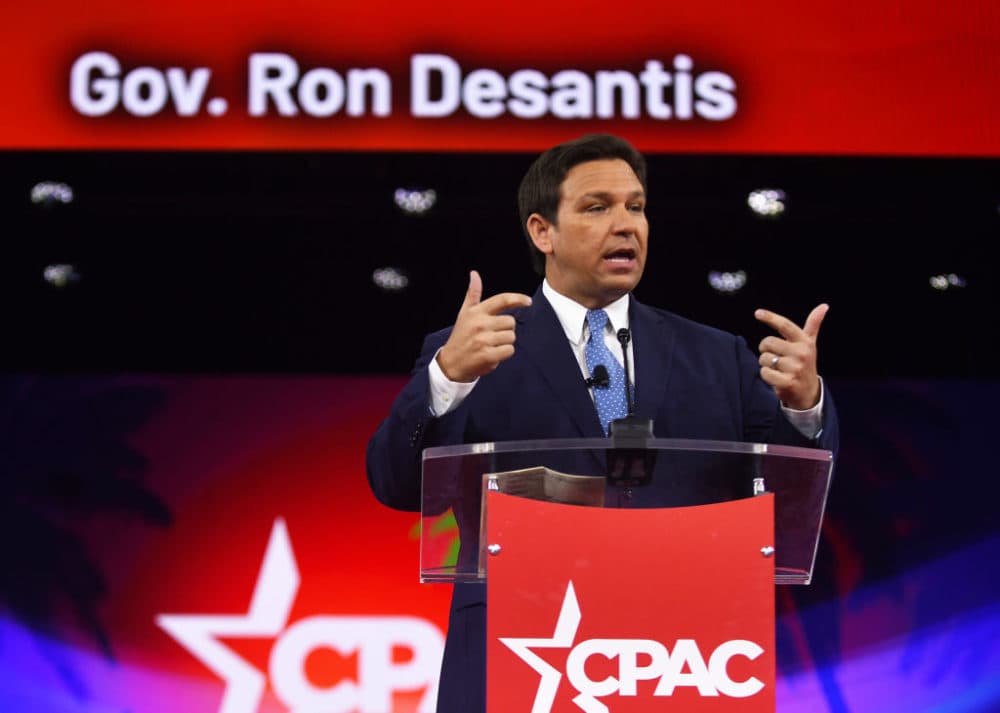 Florida Republican Governor Ron DeSantis addresses attendees on day one of the 2022 Conservative Political Action Conference (CPAC) in Orlando. (Paul Hennessy/SOPA Images/LightRocket via Getty Images)