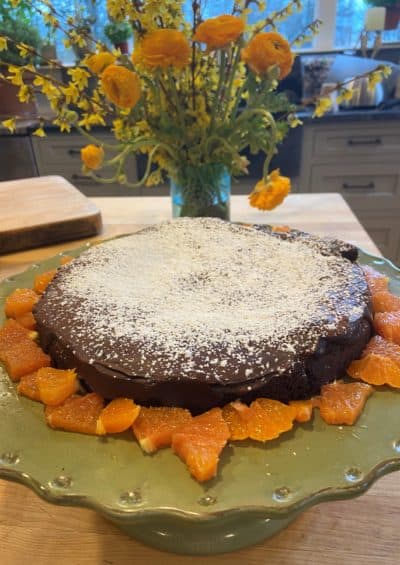 Flourless chocolate and orange cake. (Kathy Gunst)