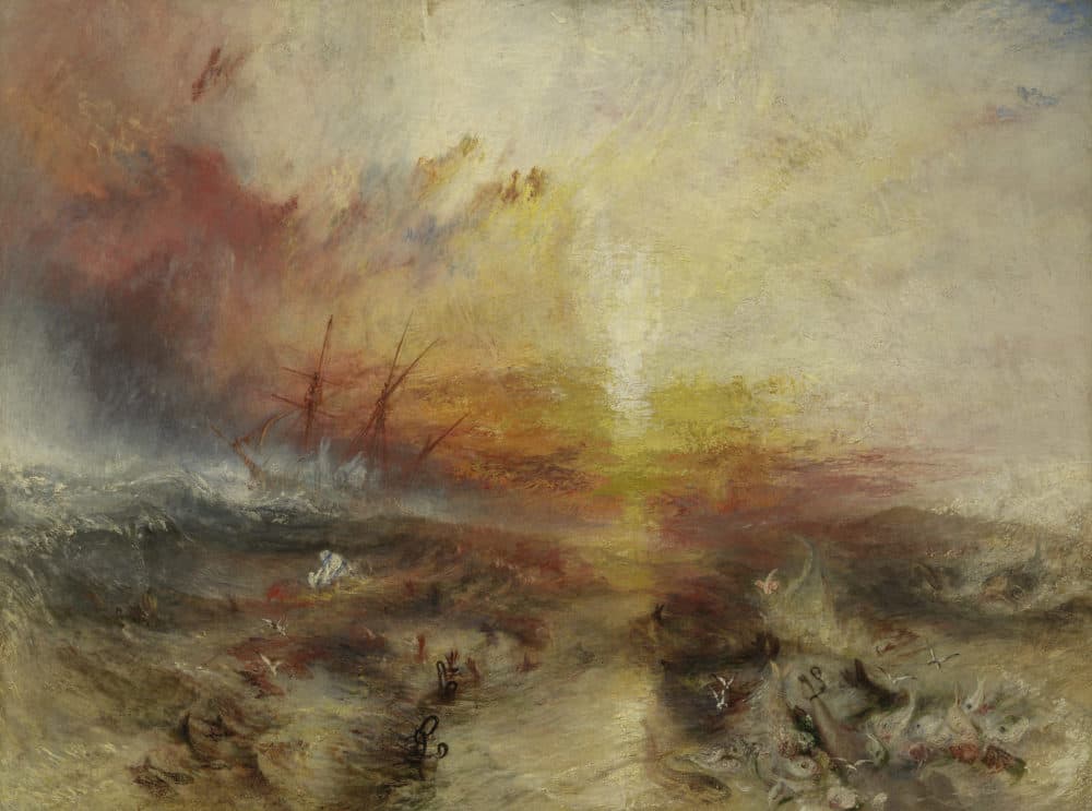Joseph Mallord William Turner, "Slave Ship (Slavers Throwing Overboard the Dead and Dying, Typhoon Coming On)," 1840. (Courtesy Museum of Fine Arts, Boston)
