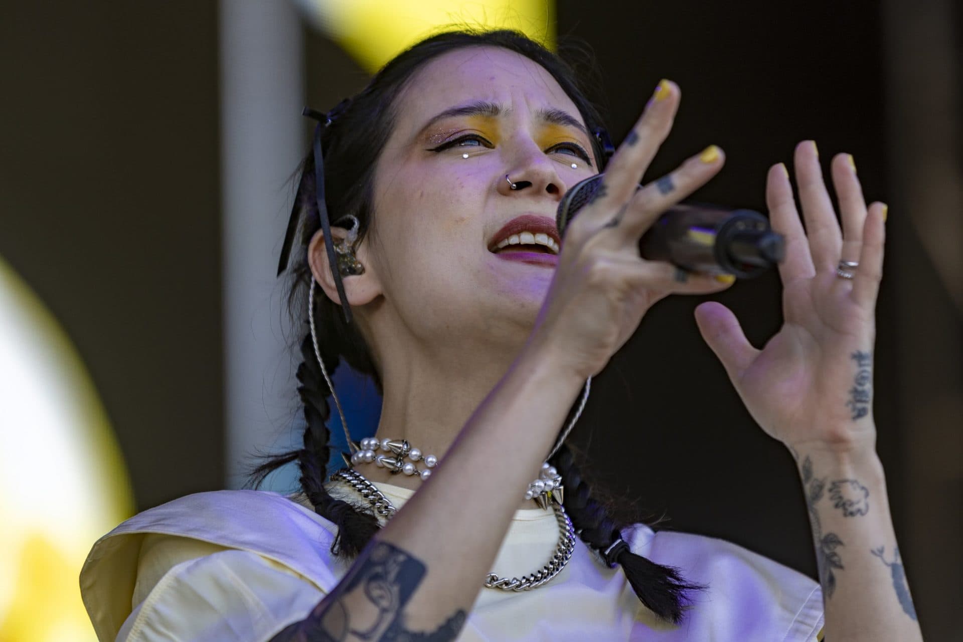 Michelle Zauner of Japanese Breakfast performs at the Boston Calling Music Festival. (Jesse Costa/WBUR)