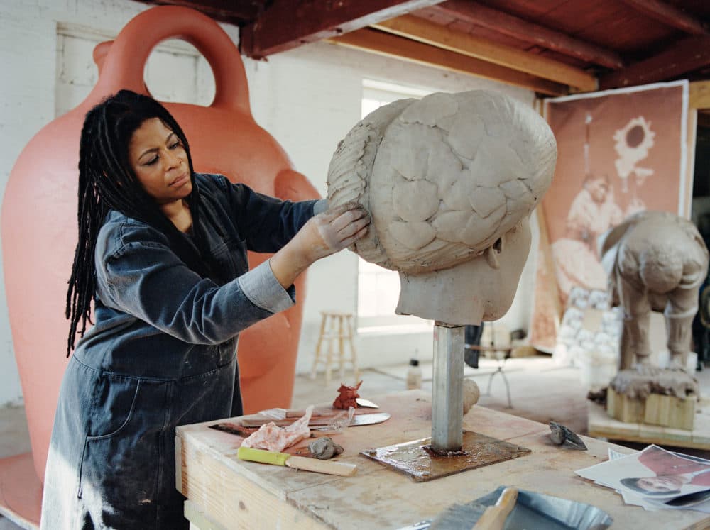 Simone Leigh at work in her studio preparing for the Venice Biennale. (Courtesy Simone Leigh and Matthew Marks Gallery/Shaniqwa Jarvis)