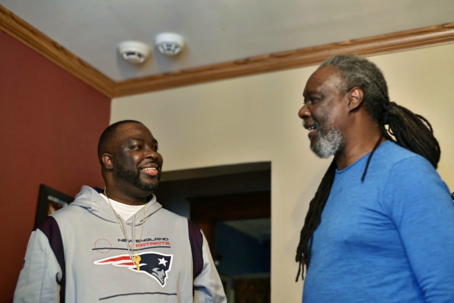 William Allen speaks with his father, Thurston Allen, hours after being released from prison (Courtesy Patty DeJuneas)