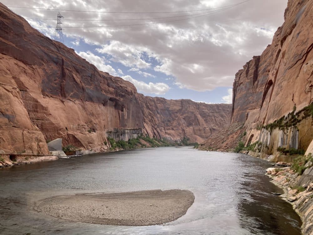 The Colorado River after it passes through the Glen Canyon Dam. The water will travel through the Grand Canyon and into Lake Mead. (Peter O'Dowd/Here & Now)