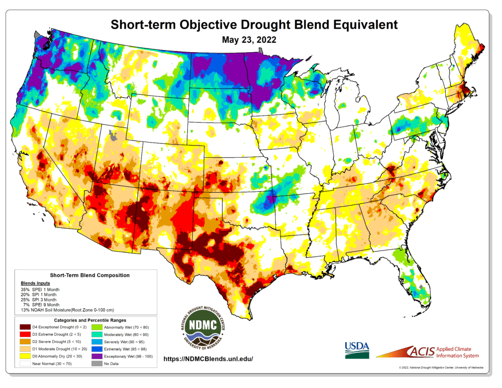 The short term blend of various drought criteria has much of eastern Massachusetts in exceptional drought. (Image via USDA)