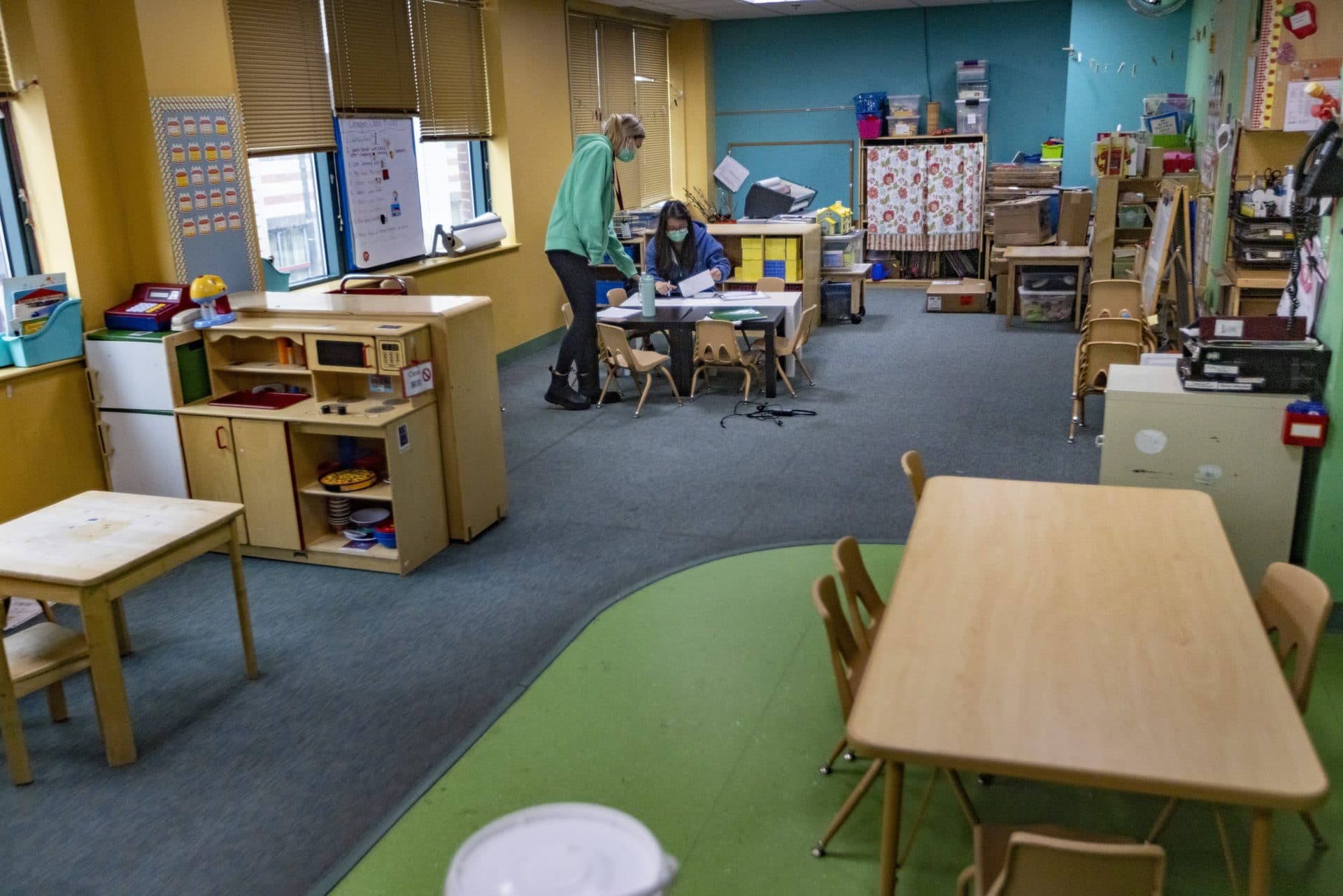 An empty classroom at the Boston Chinatown Neighborhood Center. (Jesse Costa/WBUR)