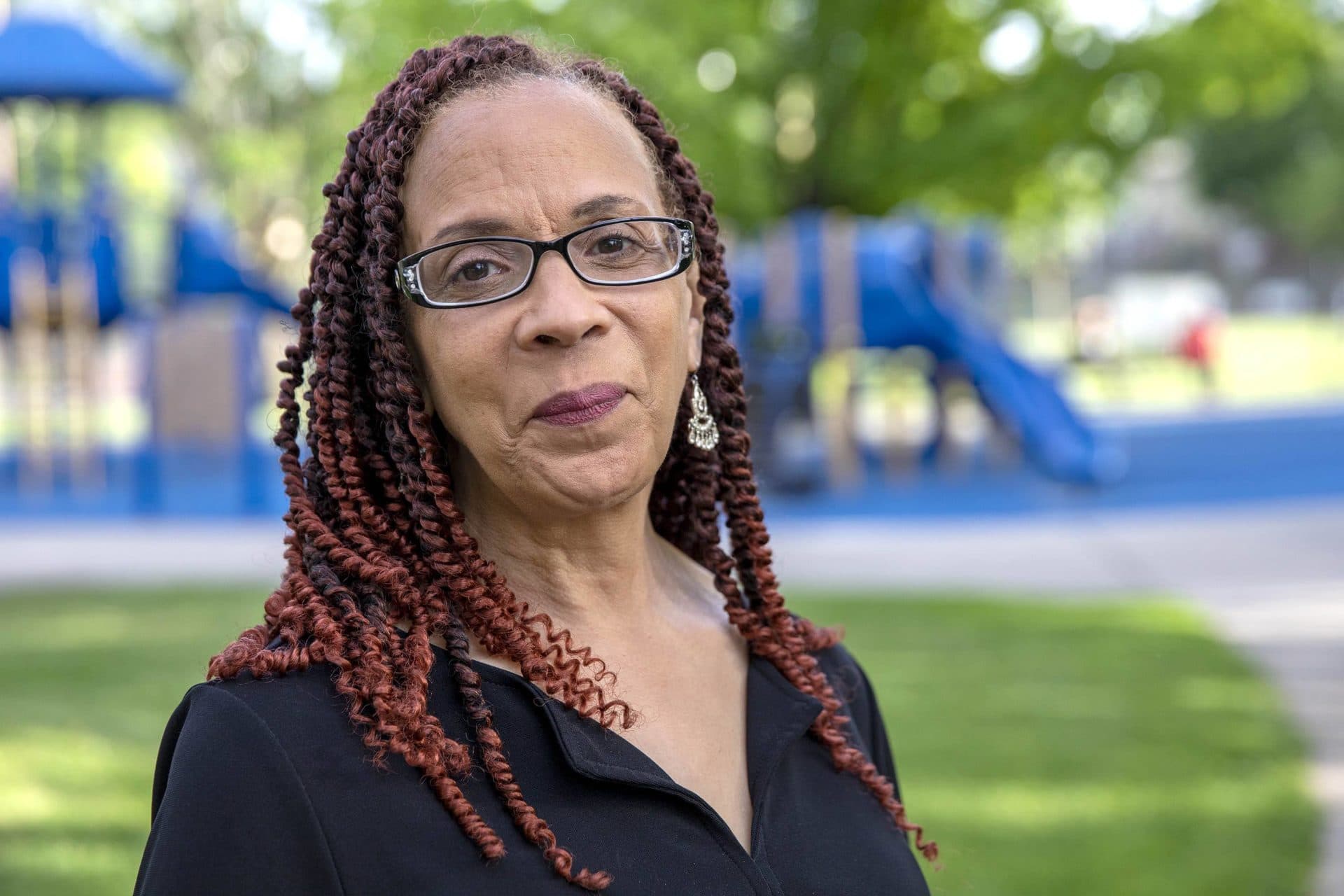 Kimberly Artez, near her home in Newton. (Robin Lubbock/WBUR)