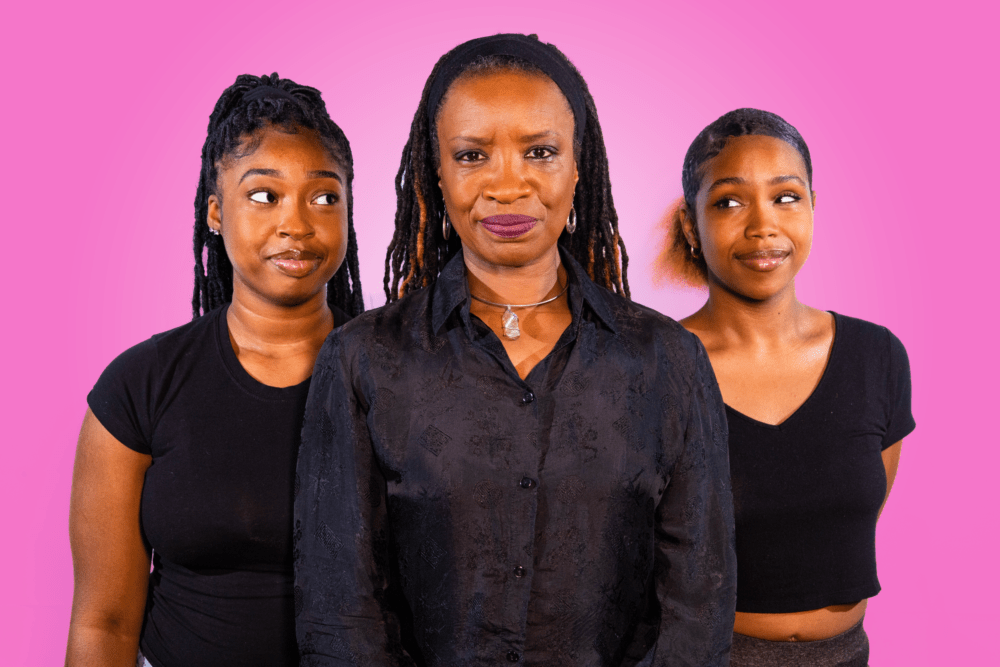 Jada Saintlouis, Chris Everett and Schanaya Barrows in a promotional photo for "can i touch it?" from Company One Theatre. (Courtesy Christian Ruiz)