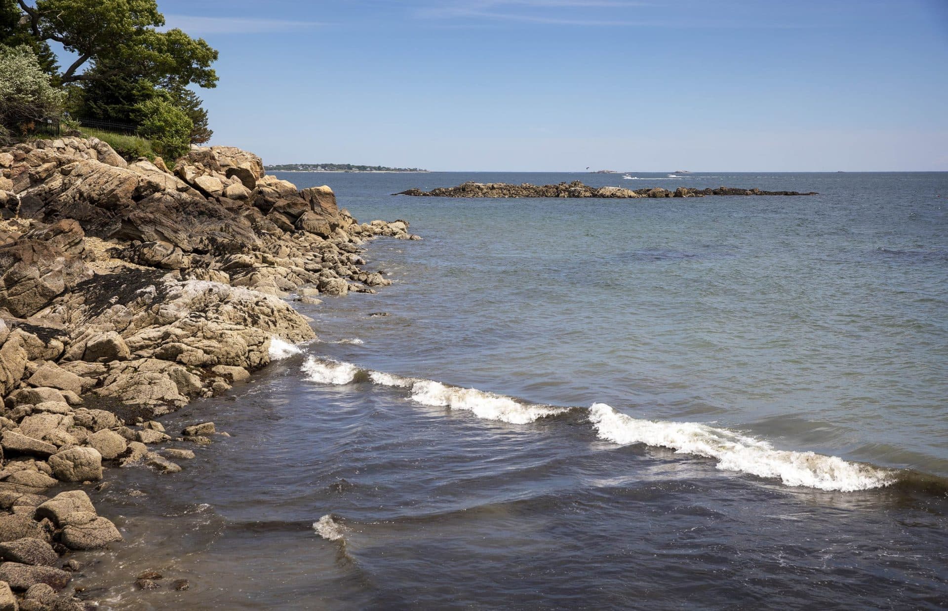 Aunt Becky's Ledge, seen from Mingo Beach in Beverly. (Robin Lubbock/WBUR)