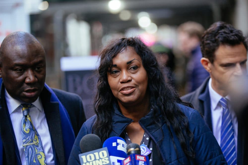 Tamara Lanier speaks during a press conference announcing a lawsuit against Harvard University in New York City in 2019. Lanier has accused Harvard University of the wrongful seizure, possession and monetization of photographic images of her great-great-great grandfather, an enslaved African man named Renty, and his daughter, Delia. (Kevin Hagen/Getty Images)