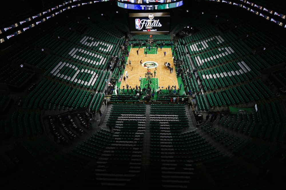 Players warm up before playing in Game 6 of basketball's NBA Finals between the Boston Celtics and the Golden State Warriors, Thursday, June 16, 2022, in Boston. (Michael Dwyer/AP)