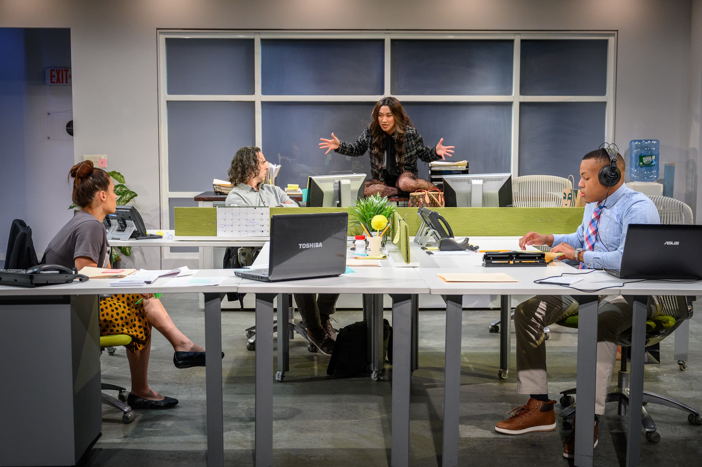 Teresa Langford, Michael Wood, Ann Dang and Jordan Pearson in "Gloria" at Gloucester Stage Company. (Courtesy Shawn Henry)