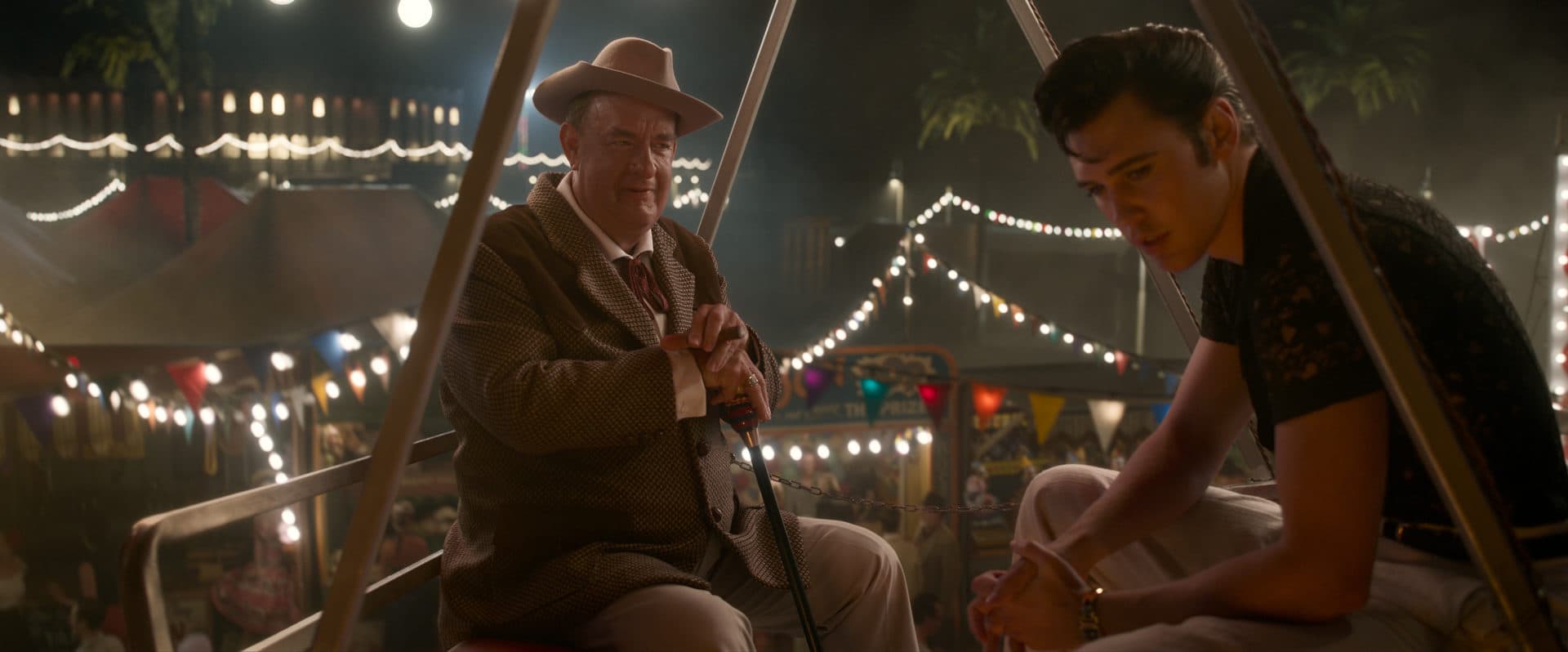 Tom Hanks as Colonel Tom Parker and Austin Butler as Elvis in "Elvis." (Courtesy Warner Bros. Pictures)