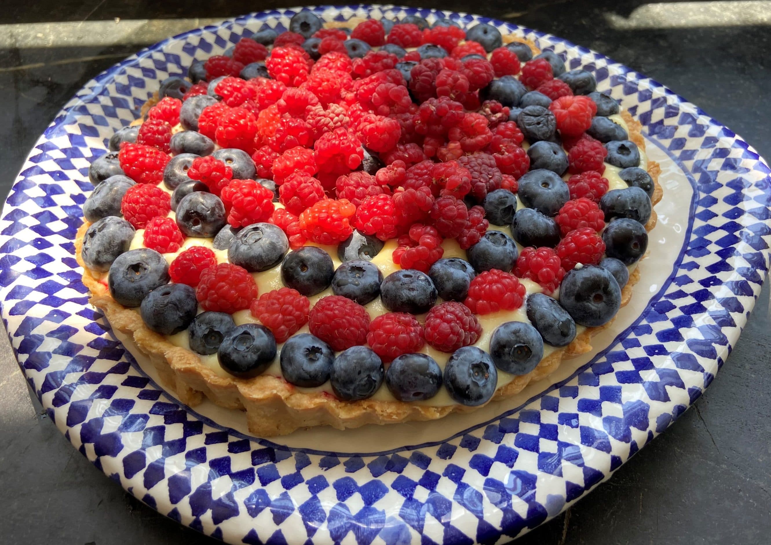 Raspberry tart with vanilla pastry cream. (Kathy Gunst/Here &amp; Now)